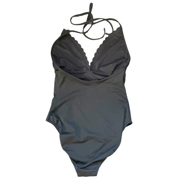 J. Crew Scalloped Neckline Matte Black One Piece Tie Neck Swimsuit Womens Size 0 - Picture 3 of 7